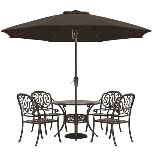 ABCCANOPY 10FT Patio Umbrella, Outdoor Waterproof Table Umbrella with Push Button Tilt and Crank, 8 Ribs UV Protection Pool Umbrella for Garden, Lawn, Deck & Backyard (Brown) - color: Brown, size: 10FT