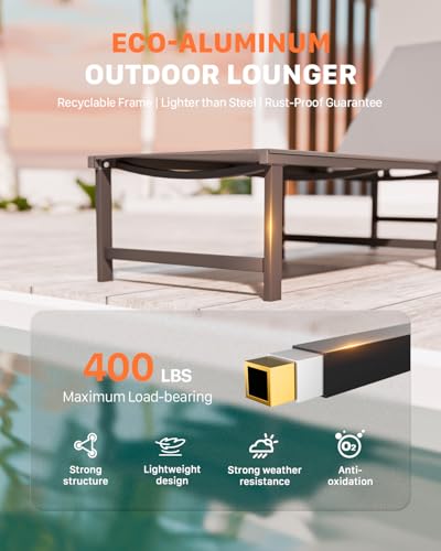 Chaise Lounge Chair Outdoor,Aluminum Patio Lounge Chairs,Lounge Chairs with 5 Adjustable Backrest for Outside Beach Lawn and Backyard,Gray - color: Grey, size: 1 Chair