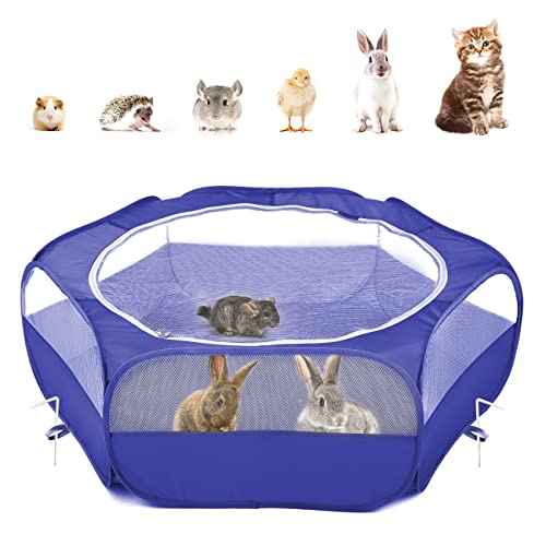 Pawaboo Small Animals Playpen, Waterproof Small Pet Cage Tent with Zippered Cover, Portable Outdoor Yard Fence with 3 Metal Rod for Chick/Kitten/Puppy/Guinea Pig/Rabbits/Hamster/Chinchillas,Indigo - color: H-Indigo