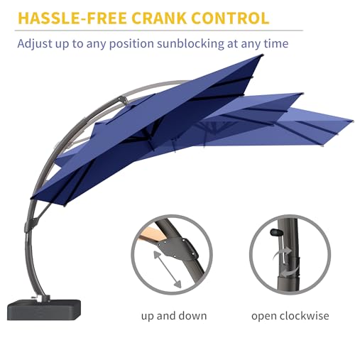 Kingdura 10x10 FT Cantilever Patio Umbrella with Base Included, Large Square Offset Outdoor Pool Umbrella, 360° Rotation & Infinite Tilt, Heavy Duty Aluminum Frame for Deck Backyard, Navy blue - color: Navy blue, size: 10x10 FT