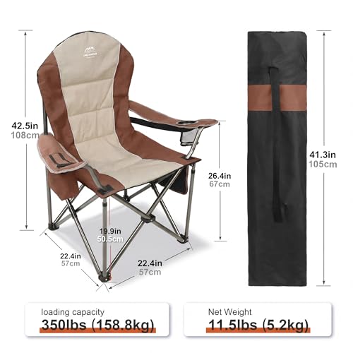 Camping Chairs for Adults,High Back Folding Camp Chair with Cup Holder and Cooler Bag,Heavy Duty Outdoor Lawn Chairs,Perfect for Camping,Hiking,Picnics,and Beach Trips,Moca - color: Moca