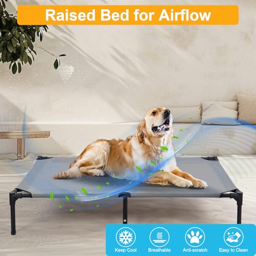 48'' Outdoor Elevated Dog Bed with Four Ice Pack, Raised Dogs Bed with Six Support Feet, Breathable Cooling Dog Cot Beds Medium Large Size Dogs, Outdoor Pet Hammock Beds, Outside Pet Beds(X-Large)