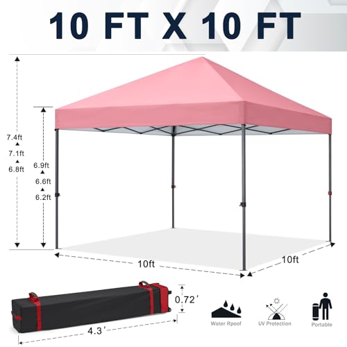 COOSHADE Durable Easy Pop Up Canopy Tent 10x10Ft, Pink - color: Pink, size: 10x10Ft
