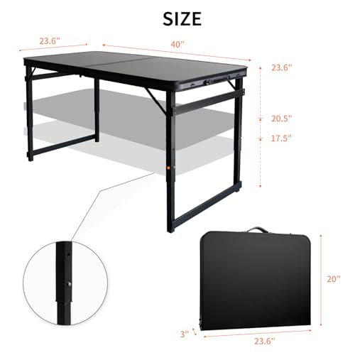 3.3FT x 2FT Folding Camping Table with Aluminum Alloy Legs, Adjustable Height Portable Outdoor Picnic Table for Camping, Travel, Parties, Kids Crafts, and Market Vendor Use - size: 3.2 ft x 2 ft × 1.97 ft H