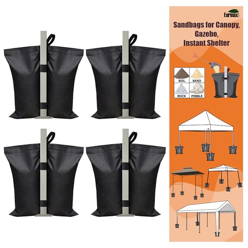 Eurmax USA 130LBS 4-Pack Universal Canopy Weights,Reinforced Double Pockets, Secure Wind Protection,Easy Wrap-Around Installation Heavy Duty Sandbags (Without Sand),Fits All Instant Shelter Legs,Black - color: Black, size: Double Pocket
