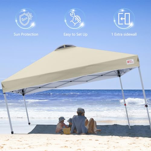 MASTERCANOPY Durable Pop-up Canopy Tent with 1 Sidewall (10'x10',Beige) - color: Beige, size: 10x10