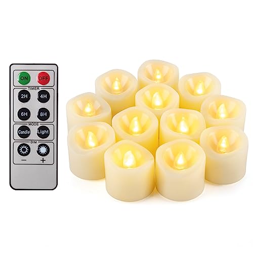 Led Flickering Flameless Votive Tea Lights Candles With Remote Control Battery Operated Set Of 12 / Electric Outdoor Tealights Timer Candle For Christmas,Xmas Decorations (Batteries Included) 200Hours - color: Remote Control Tea Lights (1.2") - 12 Pack