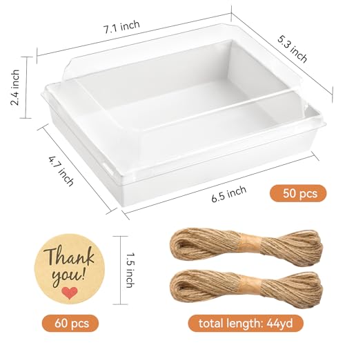 Kucoele 7 x 5 Inches Charcuterie Boxes with Clear Lids, 50 Pack Disposable Bakery Boxes Dessert Boxes, To Go Food Containers for Pastries, Chocolate Covered Strawberries, Hot Cocoa Bombs (White) - color: White