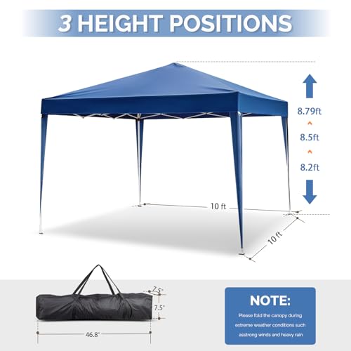 VINGLI 10x10 Pop Up Canopy Tent, Outdoor Portable Foldable Canopy for Camping, Patio, Parties, EZ Up Gazebo With Carry Bag (Blue) - color: Blue, size: 10x10