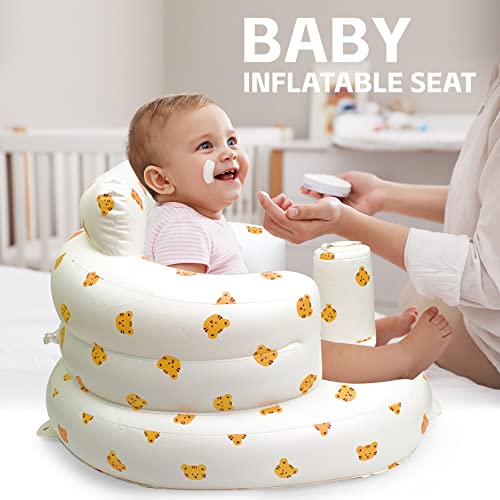 AirSwim Inflatable Baby Chair, Inflatable Baby Seat for Babies 3 Months and Up, Summer Blow Up Chair with Built in Air Pump, Bumbo Seat for Learning to Sit, Palying, Camping, Tiger - color: Tiger