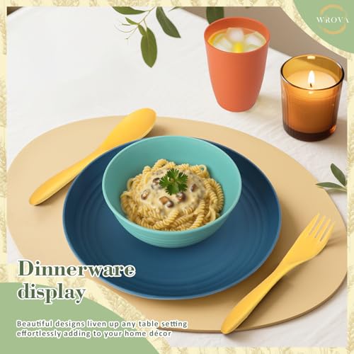 Wrova Wheat Straw Plates and Bowls Set with Flatware,20-piece Unbreakable Kids Plates and Bowls sets,Dishwasher Safe Wheat Straw Dinnerware Sets for Kitchen,Camping,Apartment and Dorm.Vibrant Series - color: Vibrant Series, size: 20 Pack