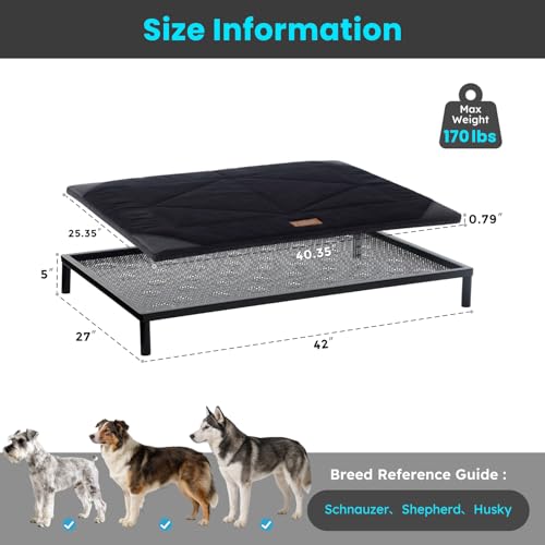 ZOMISIA Chew Proof Elevated Dog Bed for Large Dogs - Raised Pet Cot with Removable Waterproof Padded for Outdoor Use, Indestructible and Washable, 42" L x 27" W x 5" H, Black - size: L - 42"L x 27"W x 5"H