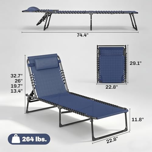 Outsunny Folding Chaise Lounge Chair Set of 2, Patio Sun Tanning Chair, Outdoor Chaise Lounger with 4-Position Reclining Back, Breathable Mesh Seat for Beach, Poolside, Dark Blue - color: Dark Blue, size: 2 Packs