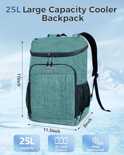 BAGLHER Lightweight Insulated Cooler Backpack - 30 Cans, Leak-Proof for Lunch, Picnic, Hiking, Camping Trips - color: green-plus