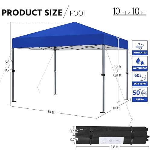 Yaheetech 10x10 Pop Up Canopy Easy Set-up Tent, Portable Outdoor Canopy Instant Tent, Commercial Gazebo with Wheeled Carry Bag & 4 Sandbags for Home, Party & Outdoor Activities, Blue - color: Blue, size: 10x10