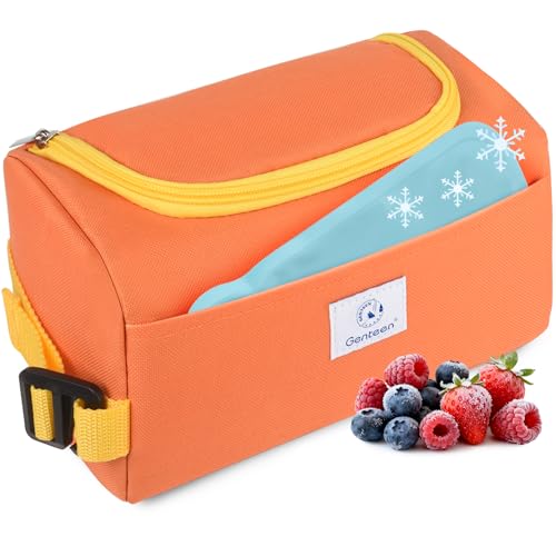 Genteen Small Cooler Bag with Ice Packs,Freezable Lunch Bag/Snack Bag,Small Insulated Bag Reusable Lunch Bag Kids with Zip Closure & Buckle Handle for Travel/School/Work,Orange - color: Orange
