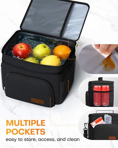 HOTOR Insulated Lunch Box for Men & Women - Leak-Proof Cooler Lunch Bag with 4 Pockets, Adjustable Strap, Ideal for Work, Picnic, Travel - Medium, Black, 10.2"×6.9"×8.5" - color: Black, size: 9l - 1 Tier