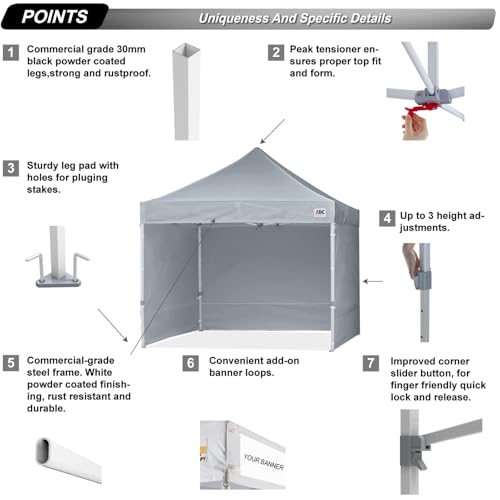 ABCCANOPY Easy Pop Up Canopy Tent with Sidewalls 10x10 Commercial -Series, Gray - color: Gray, size: 10X10