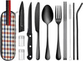 Portable Travel Utensils with Case, 10 PCS Travel Camping Cutlery Set, Reusable Utensils Set for Lunch Box for Office School Picnic - color: Black - 10 PCs