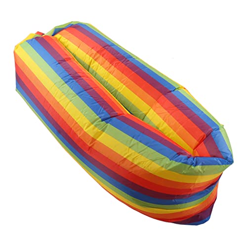 Inflatable Sofa, Portable Inflatable Lounger Couch with Tear 190T Polyester Fabric, No Pump Needed Wind Fill Design, Includes Storage Bag for Camping Garden (Rainbow) - color: Rainbow