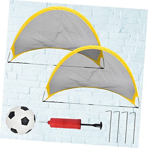 Luxshiny 2 Pcs Training Soccer Goal Set Mini Football Net with Inflator Iron Nails and Football for Outdoor Game Portable Foldable for Boys