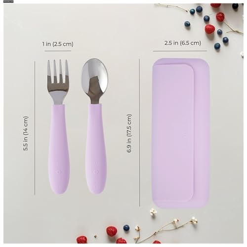 ASOMIC Premium 316 Stainless Steel Toddler Utensils with Silicone Handles & Travel Case, Kids Spoon & Fork Set for Toddler Self Feeding at Daycare, Preschool & School, BPA-Free, Dishwasher Safe - color: Lavender