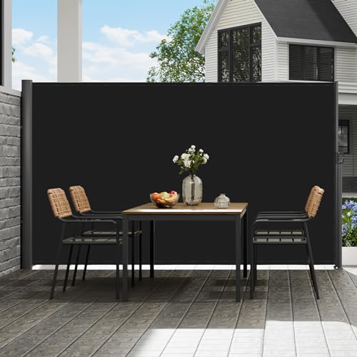 VEVOR Retractable Side Awning, UV 50 118" x 71" Retractable Patio Screen Waterproof, 280 g Thicken Folding Room Divider Wind Screen for Privacy, Garden, Outdoor, Patio and Terrace, Black - color: Black, size: 71''*118''