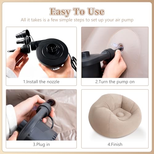 2 Pack Inflatable Bean Bag Chairs with Electric Air Pump Inflatable Chairs Blow up Couch Folding Portable Inflatable Lazy Sofa for Movie Night Living Room Outdoor Camping (2, Coffee) - color: Coffee