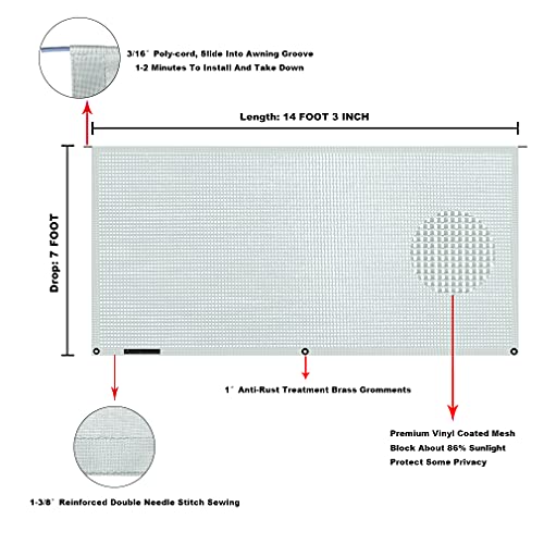 Tentproinc RV Awning Sun Shade Screen 7' X 14' 3'' (Fit for 15' Awning) Mesh Sunshade for RV Awning Sunscreen Camper Trailer Motorhome Awning Screenshade Block UV Glare - 3 Year Warranty (Gray) - color: Gray, size: 7' x 14'3'' -Actual Measurement