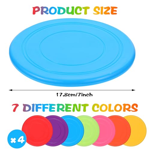 28 Pcs Flying Discs Bulk, Kids Outdoor Game Flying Discs Flying Discs for Kids Soft Rubber Flyer Disk Dog Toys Game Outdoor for Children Adults Sports Favors (7 Colors)