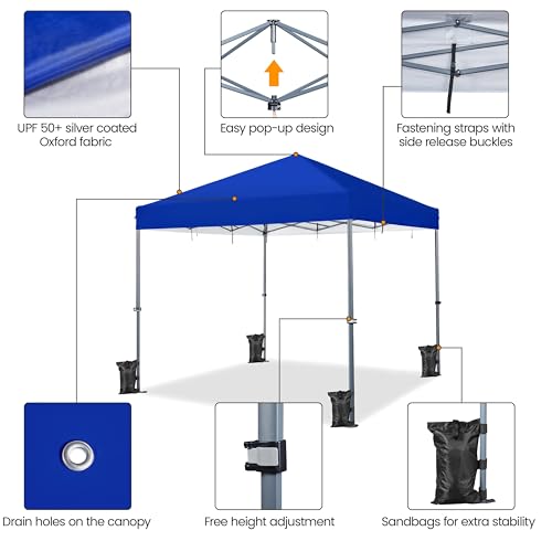 Yaheetech 12x12 Pop Up Canopy Easy Set-up Tent, Portable Outdoor Canopy Instant Tent, Commercial Gazebo with Wheeled Carry Bag & 4 Sandbags for Home, Party & Outdoor Activities, Blue - color: Blue, size: 12x12