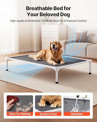 VEVOR Chew Proof Elevated Dog Bed, Portable Raised Dog Cot with Aluminum Tube Metal Frame and Breathable Textilene Mesh, Indoor & Outdoor Pet Cooling Raised Hammock Bed, XL, Gray - size: XL