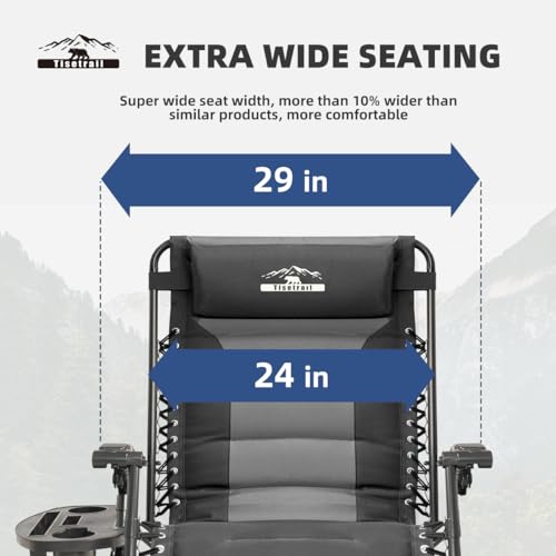Zero Gravity Lounge Chairs - Set of 2 Oversized Reclining Patio Chairs with Adjustable Pillow & Cup Holder (500lbs Capacity, Black/Gray) - color: Black & Gray, size: X-Large/2 PCS