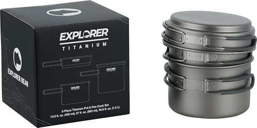 Explorer Bear Titanium Stackable Camping Cooking Pot Mess Kit Set