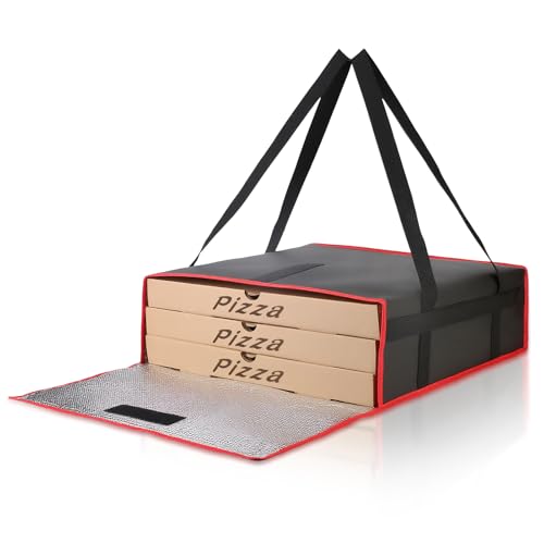 Bodaon Pizza Bags for Delivery, 20" x 20" x 6" Pizza Warmer Bags for Carry Hot, Insulated Pizza Delivery Bag for Commercial Use, Thermal Carrier for Food Delivery, Food Delivery Accessories, Black/Red - color: Black/Red, size: 20" x 20" x 6"H
