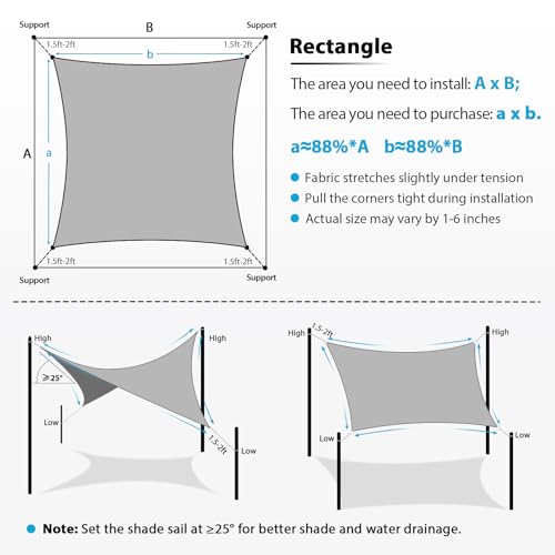 Amagenix Sun Shade Sail 14'X14' Rectangle Dark Grey Curved Edge Heavy Duty UV Block Canopy for Patio Lawn Garden Outdoor,Customizable