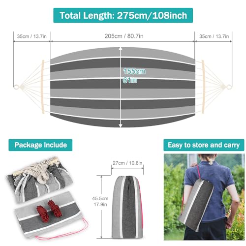 MOSFiATA Hammocks Portable Camping Hammock Upgraded 550lb Comfortable Fabric Hammock with Two Anti Roll Balance Beam and Sturdy Tree Straps for Camping, Patio, Backyard, Outdoor（Grey） - color: Grey