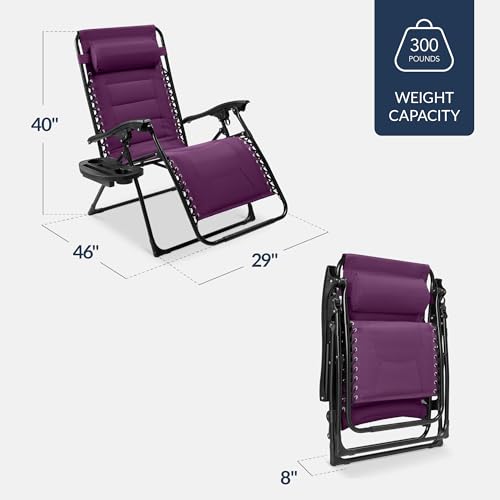Best Choice Products Oversized Padded Zero Gravity Chair, Folding Outdoor Patio Recliner, XL Anti Gravity Lounger for Backyard w/Headrest, Cup Holder, Side Tray, Polyester Mesh - Amethyst Purple - color: Amethyst Purple