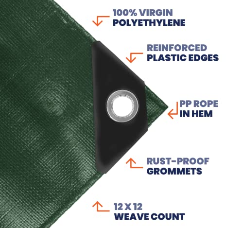 Heavy Duty 7 Mil Tarp Cover, Waterproof, UV Resistant, Rip and Tear Proof, Poly Tarpaulin with Reinforced Edges for Roof, Camping, Patio, Pool Cover, Boat (Green/Black 16′ X 20′) - color: Green/Black-7 Mil, size: 16′ X 20′
