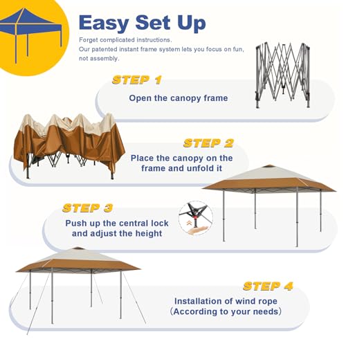 Explore Land 13x13 Pop Up Canopy with One Push Setup Heavy Duty Outdoor Sun Shade Tent for Beach,Camping,Events,Parties(Beige & Brown) - color: Beige & Brown, size: 13x13ft