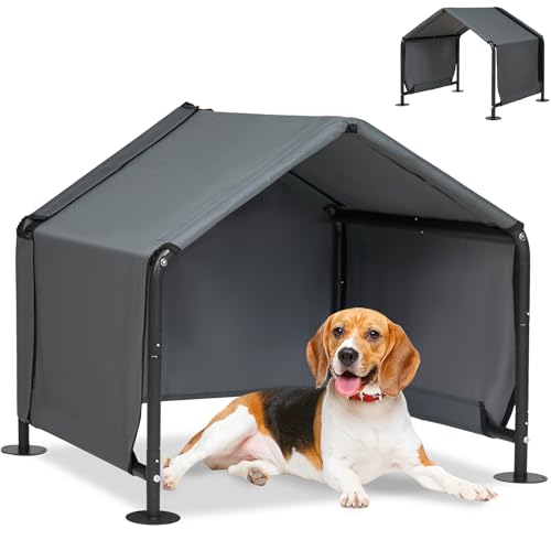 Dog Shades for Outside - Outdoor Dog Kennel for Small Dogs, 29.5”x25.6”x25.6” Outdoor Sun Rain Canopy Pet House, Waterproof Pet Canopy Shelter for Small Animals with Ground Nails - color: Grey, size: Small