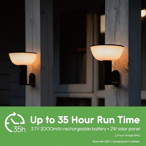 Basin Series - Solar Wall Lights - Solar Porch Lights for Outside - PIR Sensor & Three Lighting Modes - Rechargeable Battery Lasts Up to 35 Hours - 2700K - IP44 Weather Resistant - 2 Pack - size: 2 Pack Wall Lights