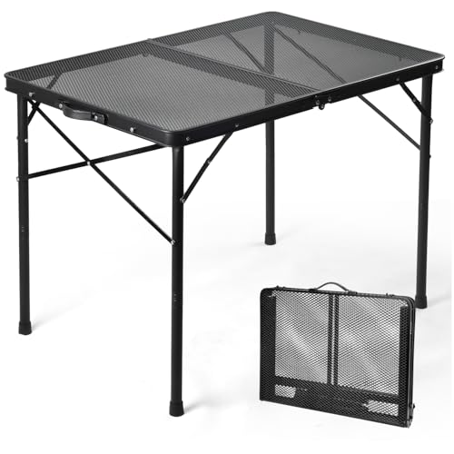 3 ft Folding Table with Adjustable Height, Camping Table with Carry Handle, Metal Mesh Table ,Portable Grill Table for Camping, Tailgating, BBQ, Picnic & Indoor, Fits 3–6 People, Supports 66 lb, Black - color: Black, size: Medium 3Ft - 35.4"L x 23.6"W x 1