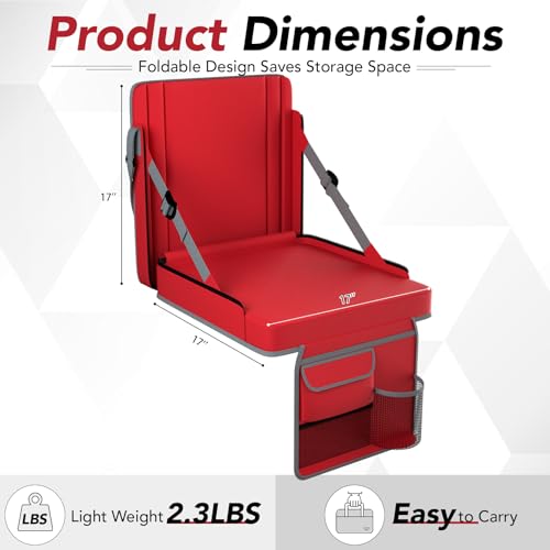 Stadium Seats with Back Support 1PACK Adjustable Bleacher Chairs with Back and Cushion Bleacher Seat with Cup Holder, Carry Handle & Shoulder Strap for Outdoor Sports Events, Picnics - color: Red-1pc-xl-large
