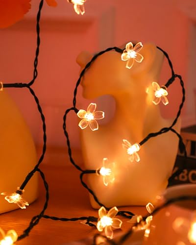 Cherry Blossom Fairy Flower String Lights Indoor Bedroom Decorations, 33ft 100 LED USB Plug in Decorative Floral Lamp for Christmas Tree Classroom Window Camping Vine Hanging (Warm White) - color: 33ft Warm White Flowers
