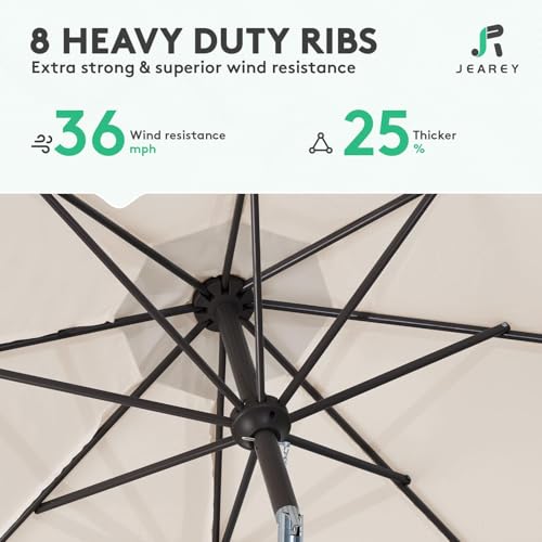 JEAREY 9FT Outdoor Patio Umbrella Market Umbrella with Push Button Tilt and Crank, Outdoor Table Umbrellas 8 Sturdy Ribs UV Protection Waterproof for Garden, Deck, Backyard, Pool (Cream Beige) - color: Cream Beige