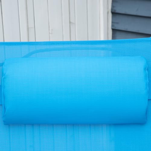 Outsunny Outdoor Folding Lounge Chair, 7-Position Adjustable Zero Gravity Lounge Chair with Pillow, Portable Reclining Tri-Fold Chaise for Beach, Swimming Pool, Light Blue