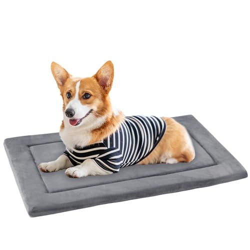 KHONSU PET Dog Bed Mat for Crate 1.1in Slim Cooling Pad Reversible Flannel & Waterproof Canva for Medium Dogs up to 45 lbs, Fits 30"x20" Basic Crate - color: Grey, size: M