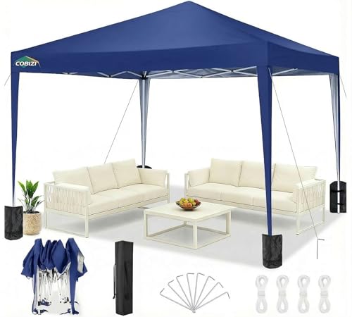 COBIZI Canopy 10x10 Pop Up Canopy Tent Party Tents for Parties Weddings Backyard Waterproof Canopy Outdoor Commercial Canopy Event Tent with Stakes, Ropes, Sandbags, Deep Blue - color: DEEP BLUE, size: 10x10FT without sidewall