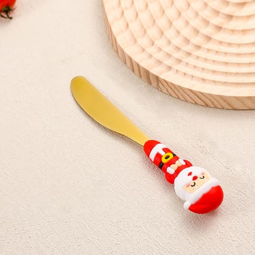 Christmas Utensil Set | Reusable Portable Cutlery Set | Stainless Steel Knife Fork Spoons Gift Box | Includes Themed Utensils (Tree/Santa/Deer/Snowman) | Ideal Christmas Gift - color: Christmas Design-Gold